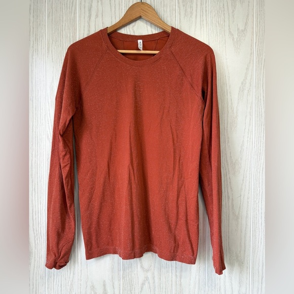 Athleta Orange Shimmer Long Sleeved Active Shirt Size L LNC - Picture 1 of 4